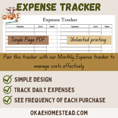 Expense tracker, single page pdf, unlimited printing, pair with out monthly expense tracker to manage costs effectively, simple design, track daily expenses, see frequency of each purchase