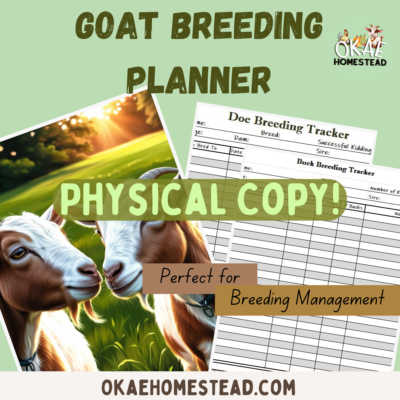 Goat Breeding planner mock up. Physical copy. Picture of goat couple in front of a tree line and sunset, perfect for breeding management. Images of graphs used for tracking goat breeding